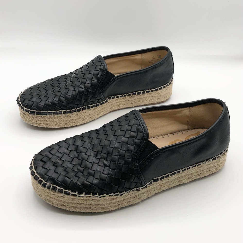 Sam Edelman Black Leather Braided Slip On Espadrille Platform Women’s Size 8.5